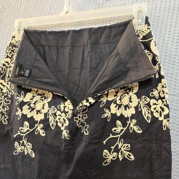 J Crew Black & Ecru Mirabel Pencil Skirt Floral Embroidered Classic Boho Preppy - Picture 6 of 8